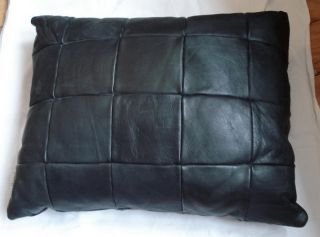 Mid Century De Sede Black Quilt 2 Leather Sofa Chair Cushion Pillow Vtg 60s New photo