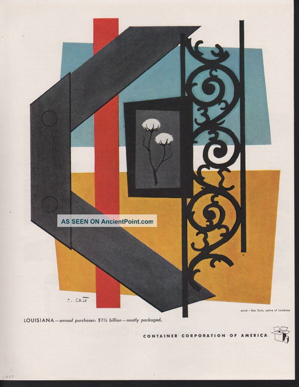 1947 Bob Cato Artist Louisiana Cotton Metal Iron Mod Abstract Art Print Ad Mid-Century Modernism photo
