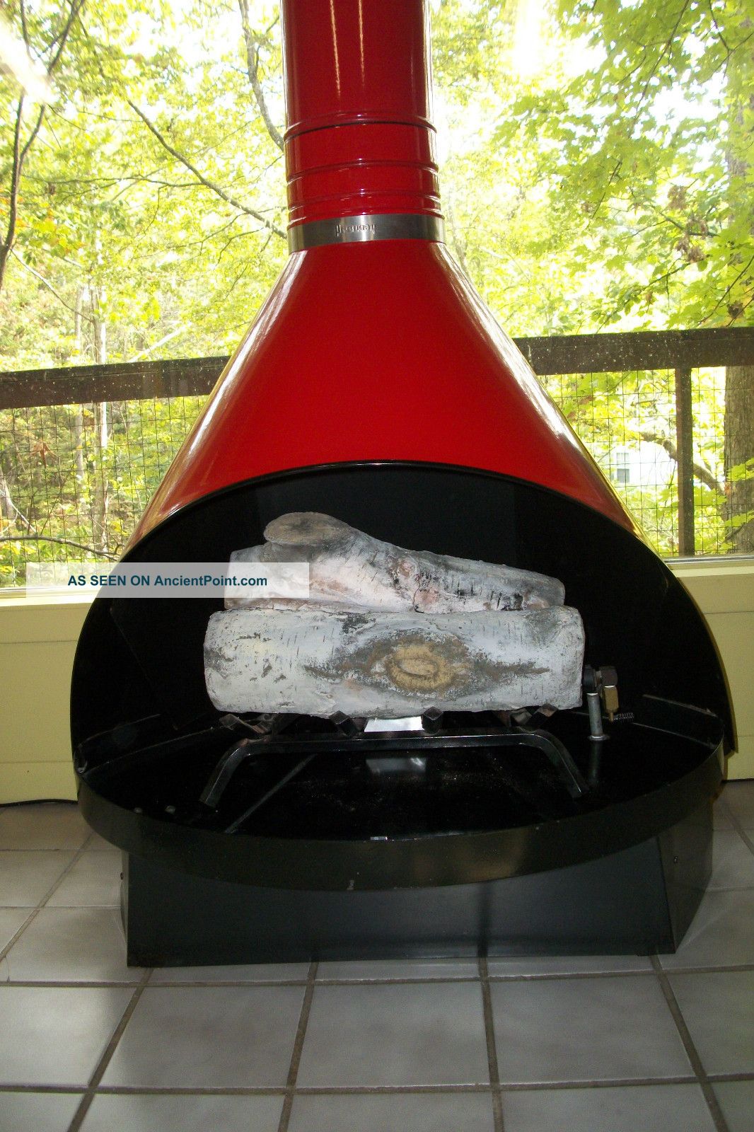 Retro Mid Century Modern Red Preway Fireplace Enamel Freestanding Cone Malm Mid-Century Modernism photo