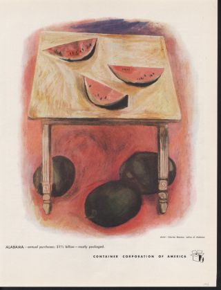 1948 Charles Shannon Artist Watermelon Table Food Southern Abstract Art Print Ad photo