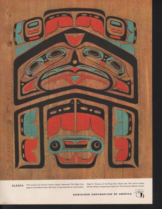 1950 Peter Nielsen Alaska Artist Totemic Indian Tribal Abstract Art Print Ad photo