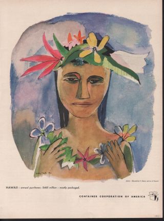 1950 Geraldine Clark Artist Hawaii Island Tropical Woman Abstract Art Print Ad photo