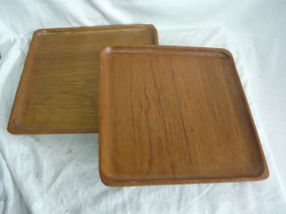 2 Vintage Mid Century Danish Modern Teak Wood Plates Platters Trays Retro photo