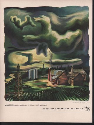 1950 John Mccrady Artist Mississippi Farm Oil River Barn Abstract Art Print Ad photo