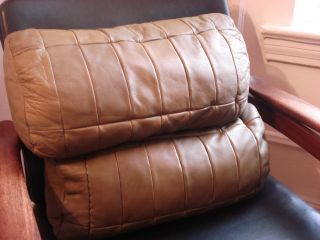 Mid Century De Sede Sandy Brown Leather Bolster Sofa Chair Pillow Vtg 60s New photo