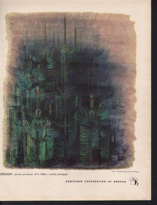 1948 Morris Graves Artist Oregon Tree Pine Sequoia Mod Abstract Art Print Ad photo