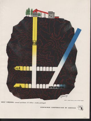 1950 Joseph Gering Artist West Virginia Coal Mine Ore Work Abstract Art Print Ad photo
