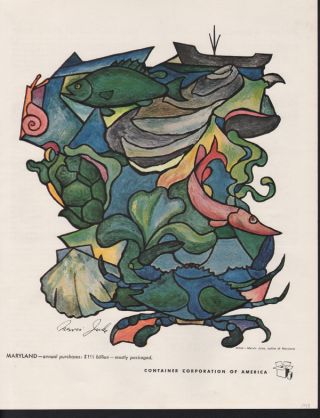 1948 Mervin Jules Artist Mod Maryland Sea Fish Boat Crab Abstract Art Print Ad photo