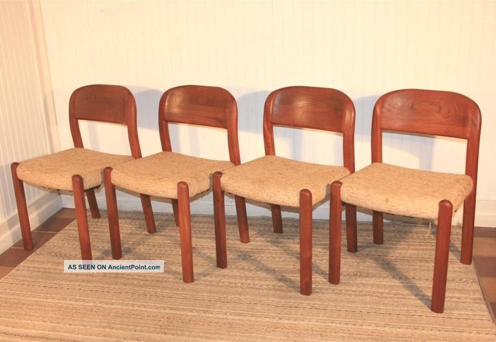 4 Vtg Mid Century Danish Modern Solid Teak Wood Dining Chairs Moller Eames Era Post-1950 photo