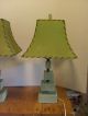 Mid - Century Modern Pair Of Green Lamps,  Fiberglass Shades 21 