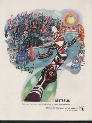 1946 Philip Evergood Artist Australia Boomerang City Boat Abstract Art Print Ad photo