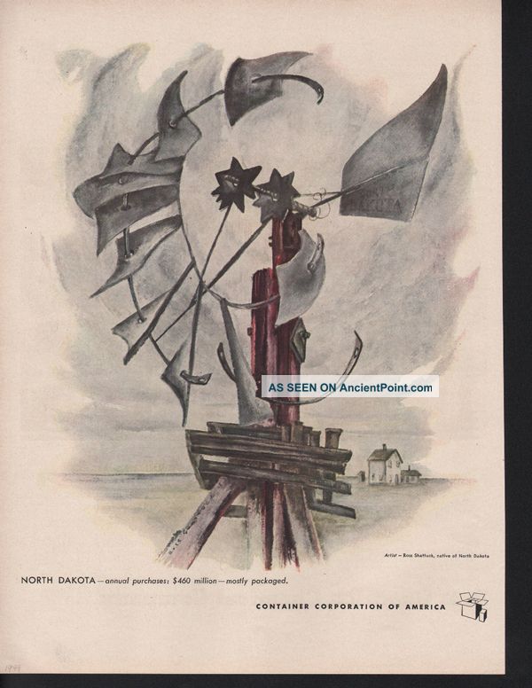1949 Ross Shattuck North Dakota Artist Windmill Farm Abstract Art Print Ad Mid-Century Modernism photo