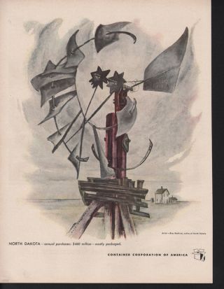 1949 Ross Shattuck North Dakota Artist Windmill Farm Abstract Art Print Ad photo