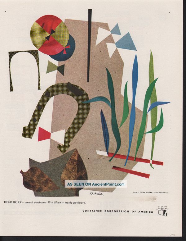1948 Sydney Butchkes Kentucky Artist Horseshoe Derby Grass Abstract Art Print Ad Mid-Century Modernism photo