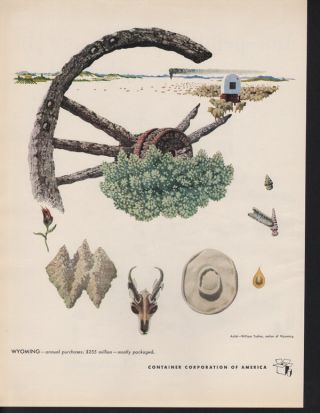 1949 William Traher Artist Wyoming Pronghorn Wagon Wheel Abstract Art Print Ad photo