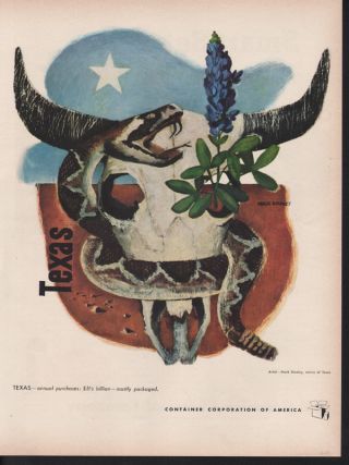 1949 Mack Stanly Texas Artist Rattlesnake Cow Skull Desert Abstract Art Print Ad photo