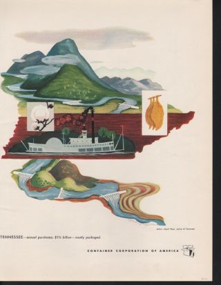 1949 Cecil West Tennessee Tobacco Paddle Boat Dam River Abstract Art Print Ad photo