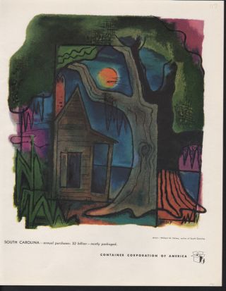 1948 William Halsey Artist South Carolina House Tree Sun Abstract Art Print Ad photo