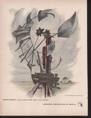 1949 Ross Shattuck North Dakota Artist Windmill Pump Farm Abstract Art Print Ad photo
