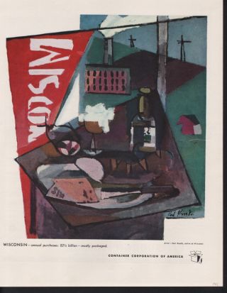 1948 Karl Knaths Wisconsin Artist Cheese Beer Still Fish Abstract Art Print Ad photo