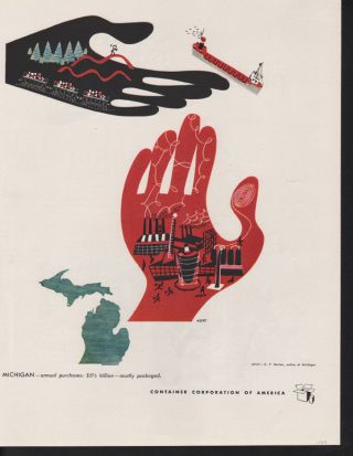1948 C.  F Korten Artist Michigan Freighter Copper Hand Mine Abstract Art Print Ad photo