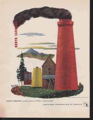1949 Herbert Mcclure North Carolina Tobacco Chimney House Abstract Art Print Ad photo