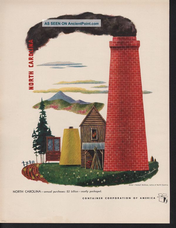 1949 Herbert Mcclure North Carolina Tobacco Chimney Smoke Abstract Art Print Ad Mid-Century Modernism photo