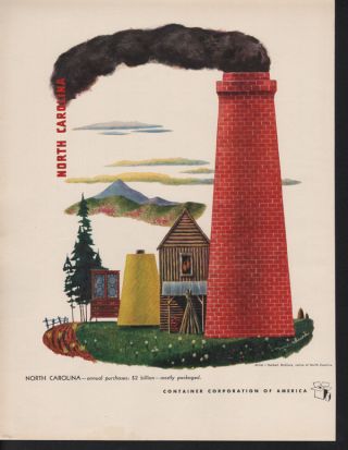 1949 Herbert Mcclure North Carolina Tobacco Chimney Smoke Abstract Art Print Ad photo