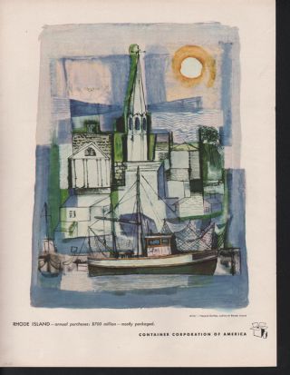 1949 Hazard Durfee Rhode Island Artist Shrimp Boat Net Sun Abstract Art Print Ad photo