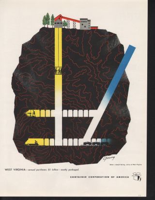 1949 Joseph Gering Artist West Virginia Coal Mine Ore Work Abstract Art Print Ad photo