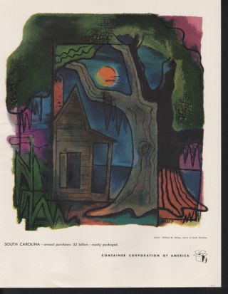 1948 William Halsey Artist South Carolina House Tree Sun Abstract Art Print Ad X photo