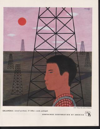 1948 Margo Hoff Artist Oklahoma Oil Derrick Boy Sun Gas Abstract Art Print Ad photo