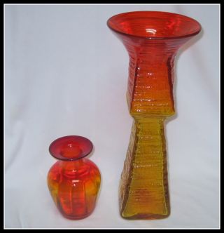 1962 Wayne Husted Blenko Glass Tangerine Vase Mid Century Modern+ 1 Smaller Vase photo