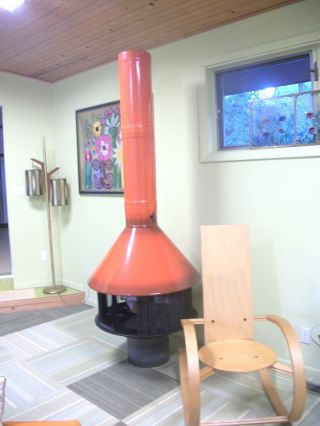 Nos Mid Century Mod Orange Malm Fire Duchess Freestanding Cone Fireplace Preway photo