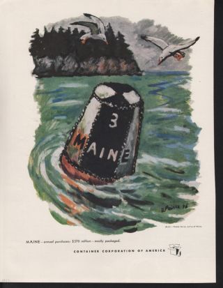 1947 Waldo Peirce Maine Artist Seagull Buoy Ocean Water Abstract Art Print Ad photo