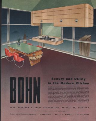 1947 Bohn Aluminum Brass Mod Kitchen Decor Futuristic Beauty Detroit Michigan Ad photo