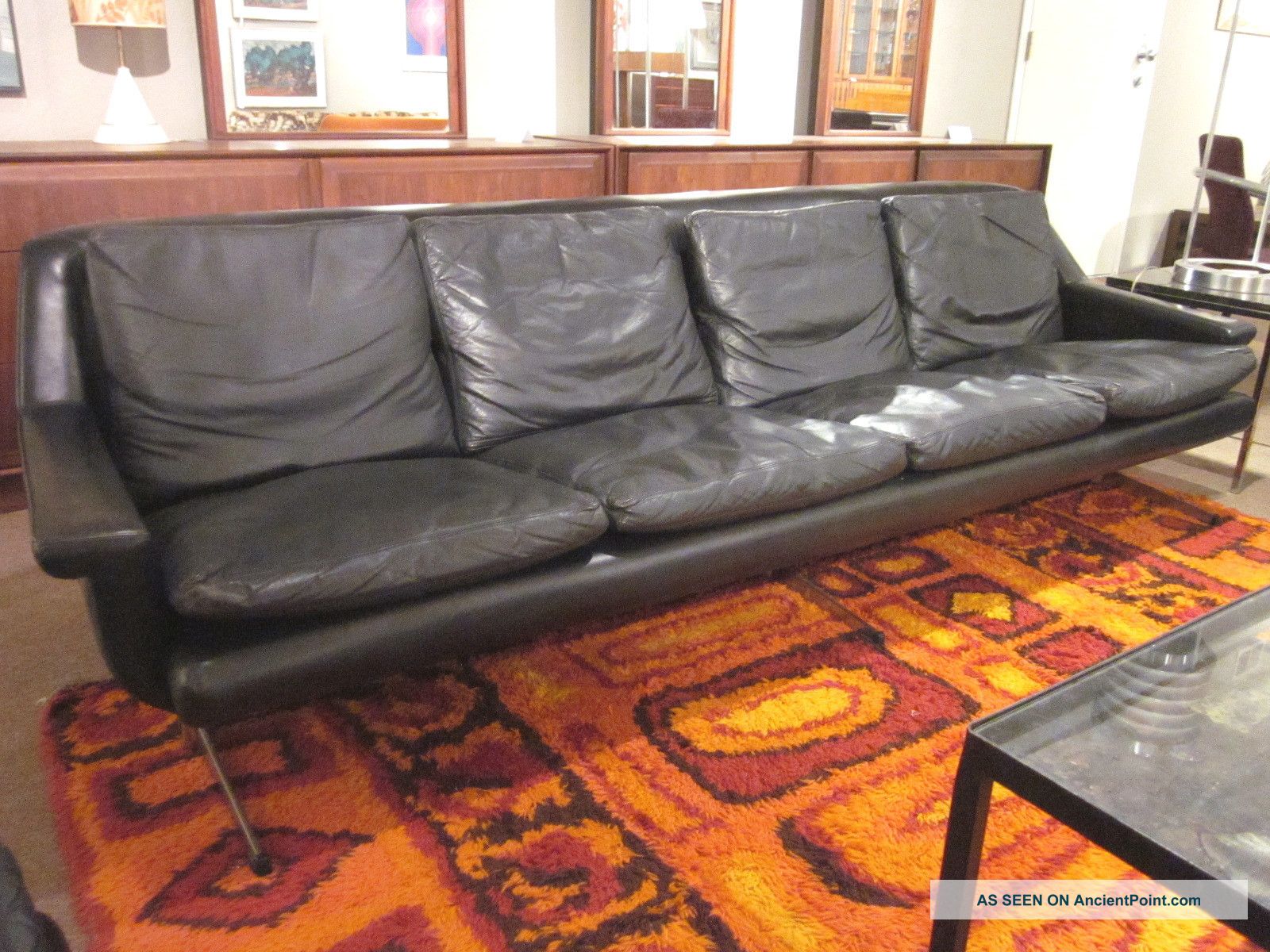 Mid Century Black Leather 4 - Seater Sofa C1960s Made In Germany Post-1950 photo