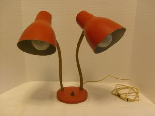 Mid - Century Modern Orange Metal Gooseneck Dual Desk Lamps 14 