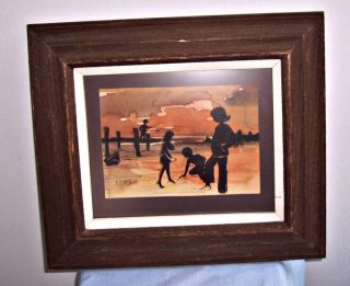 Vintage Mid Century Silhouette Watercolor Signed Framed photo