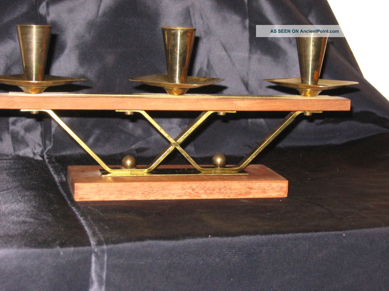 Danish Modern Style Candle Holder Wood And Brass Mid Century Modern Vgc Label Mid-Century Modernism photo