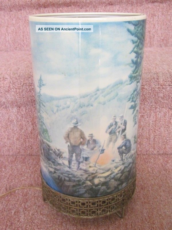 Mid Century Modern Heat Activated Motion Lamp Mountain Men Campfire & Waterfall Mid-Century Modernism photo