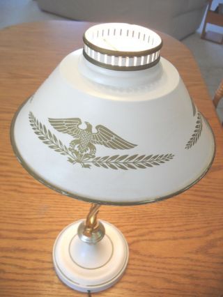 Vintage Mid Century Tole Ware Desk Lamp White Gold Modern Metal Federal Eagle photo