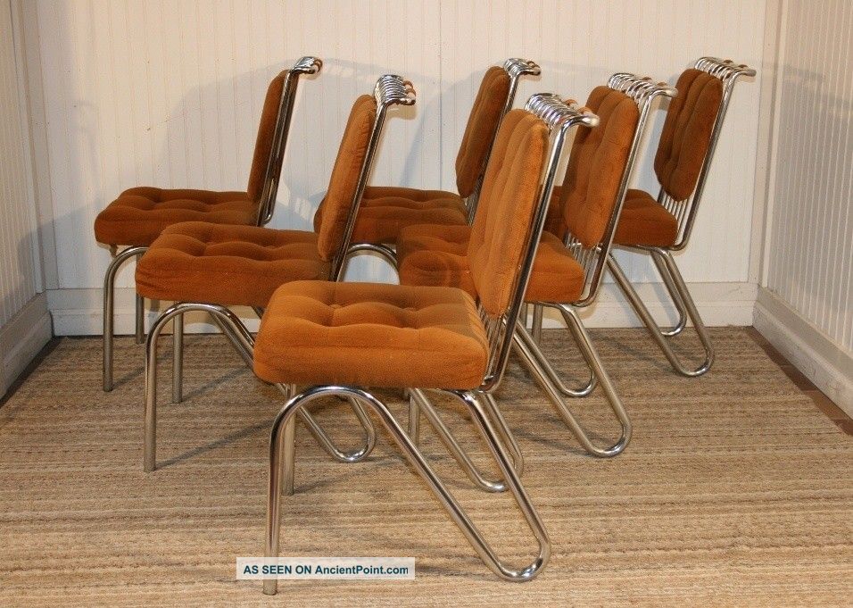 6 Mid Century Modern Daystrom Chrome Hairpin Leg Dining Kitchen Chairs Eames Era Post-1950 photo
