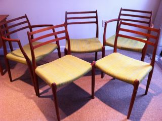 5 Vintage Danish Jl Moller Teak Chairs 78 & 62 photo
