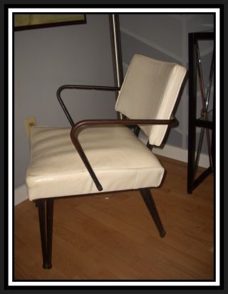 Mid Century Modern Chair Vintage Metal White Vinyl 50 ' S 60 ' S Retro Mod photo