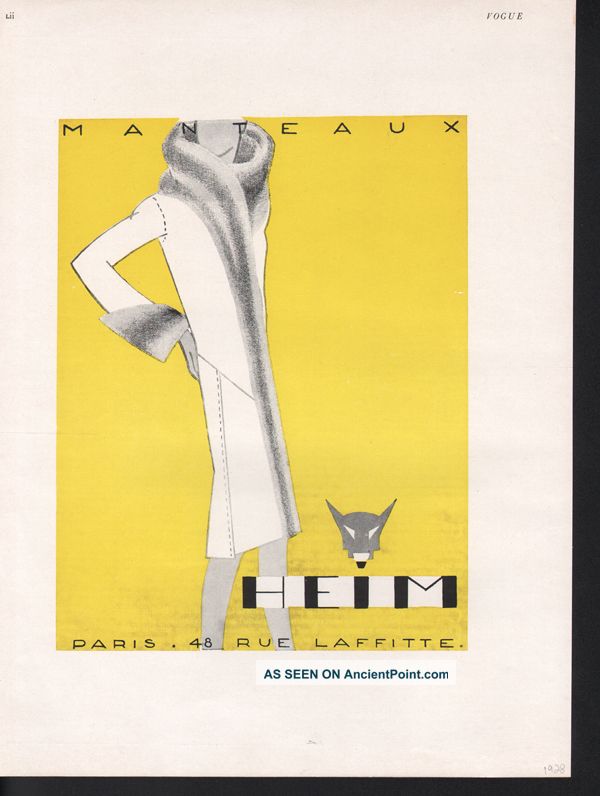 1928 Manteaux Heim Woman Clothing Fashion Deco Paris Ad Art Deco photo