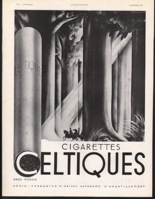 1938 Celtiques Cigarette Tobacco Filter Smoke French Horse Forest Art Deco Ad photo