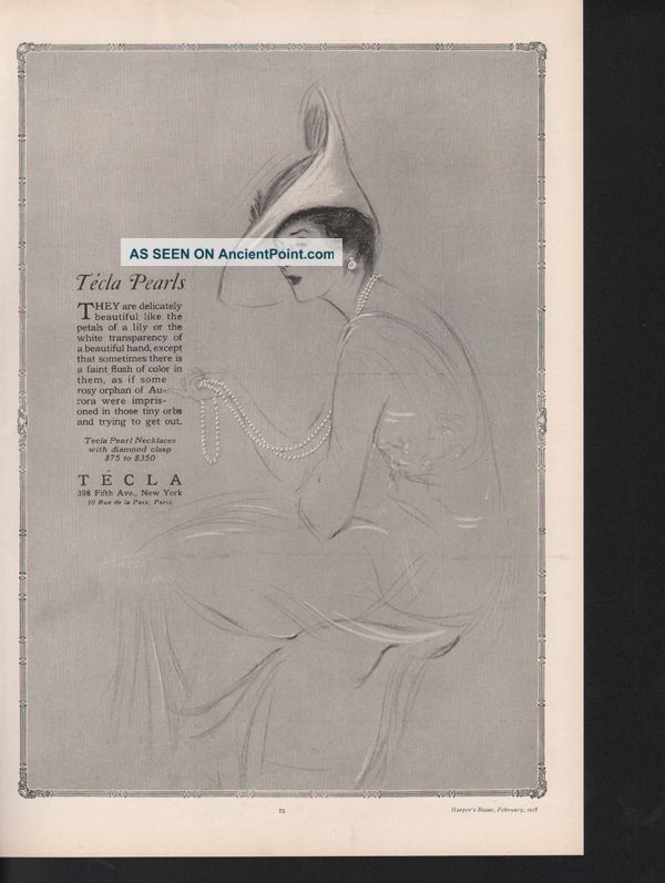 1918 Tecla Pearls Jewelry Accessories Art Deco Hat Fashion Ad Art Deco photo