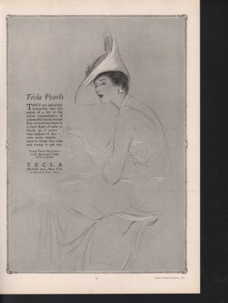 1918 Tecla Pearls Jewelry Accessories Art Deco Hat Fashion Ad photo