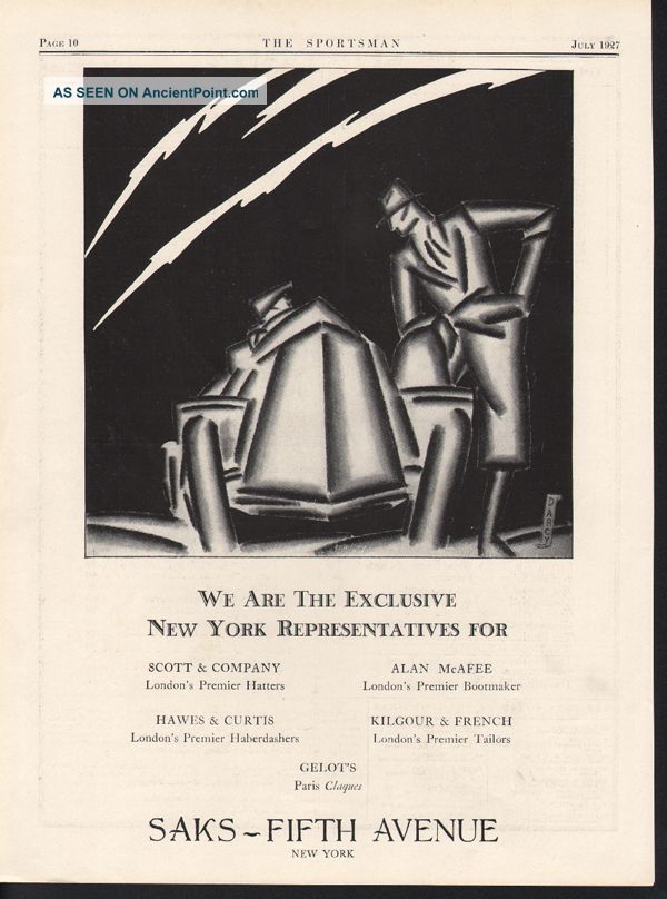 1927 Saks Fifth Avenue Alan Mcafee Darcy Fashion Car Ad Art Deco photo